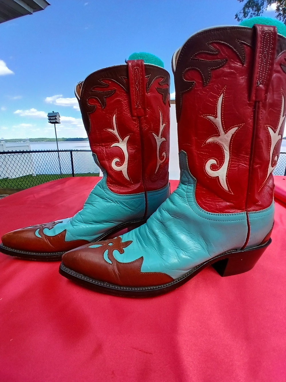Lucchese Red and Turquoise Cowboy Boots 9B